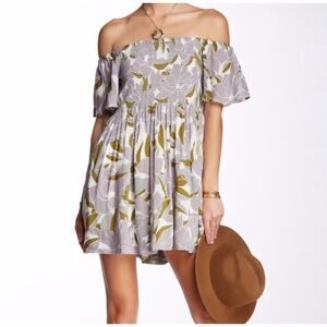 Free People Louise Off Shoulder Mini Dress Smocked Boho Floral Women Small